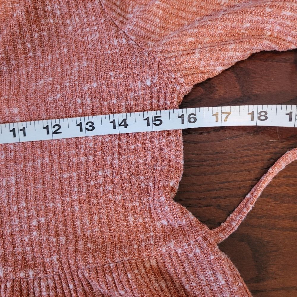 Almost Famous Ribbed Peplum Button-Front Top | Terracotta Rust | Size Medium - Picture 4 of 5